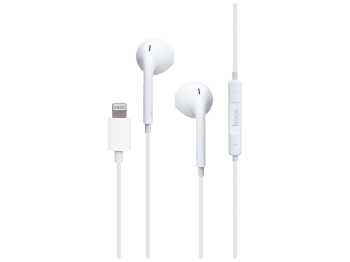 Проводные наушники Hoco L7 Plus, Lightning, микрофон, кнопка вызова, кабель1,2м, цвет белый