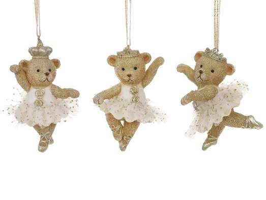 Елочная игрушка подвеска Мишка Тедди-балерина из полистоуна, 3 вида, 5,5×5×9,5 см (цена за 1 шт)