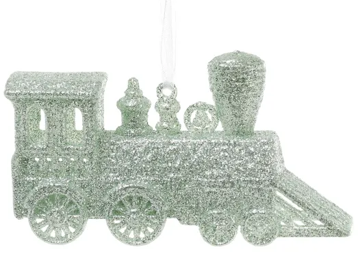 Ялинкова прикраса Паровозик з глітером, м’ятна, 11×10,5×2,5 см