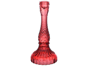 Подсвечник стеклянный Crystal (для тонкой свечи), 11х22см, цвет - винный красный
