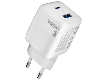 Зарядний пристрій Yoki PowerGaN, Type-C, Usb-A, Pd, Qc, Pps, 35Вт