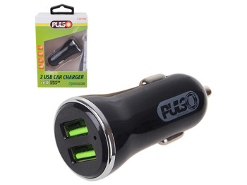 Автомобільний зарядний пристрій PULSO, 2USB QC3.0 36Вт 12/24В (3,6-6,5В 3A/6,5-9В 2A/9В-12В 1,5A)