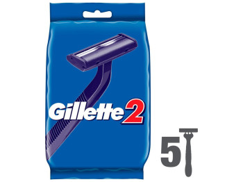 Станок для гоління Gillette, одноразовий, 2 леза, пластик, хром, колір синій, 5шт