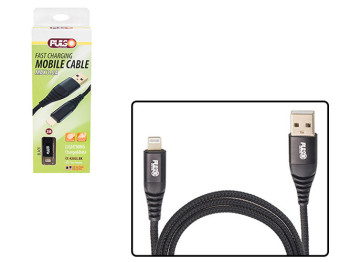 Кабель Pulso CC-4202L BK, USB - Lightning 3А, 2м, black (швидка зарядка/передача даних)
