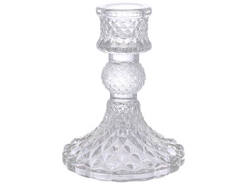 Подсвечник стеклянный прозрачный Crystal, для тонкой свечи, D9,5х10см