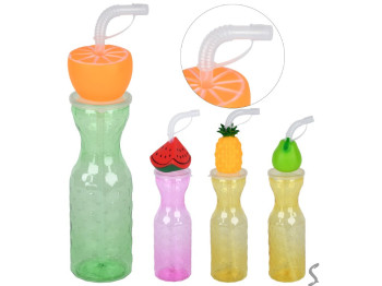 Склянка з кришкою та трубочкою Juicy fruits, пластик, 500мл (ціна за 1шт)