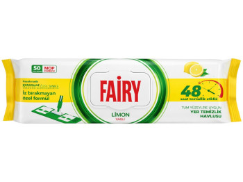 Серветки вологі Fairy Lemon, для підлоги, одноразові насадки для мопа, віскоза, аромат лимон, 50шт