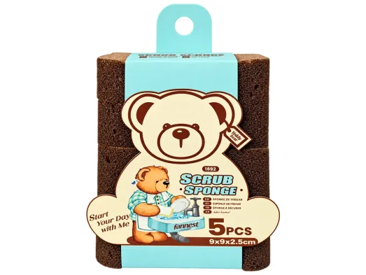 Губки для миття посуду Teddy Island абразивні, коричневі, 9×9×2,5 см, 5 шт