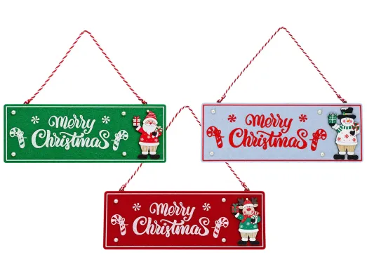 Новорічна табличка підвісна Merry Christmas з дерева, 3 кольори, 30×11,5 см (ціна за 1 шт)