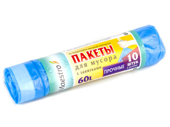 Пакети для сміття 60л із зав'язками "Maestro" 10шт