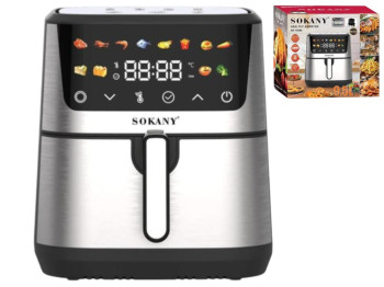 Аерофритюрниця Sokany, 2400Вт, сенсорне керування, 9,5л, 40×33×38см, колір сталь з чорним