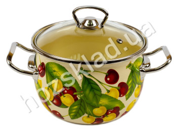 Каструля Idilia сферична зі скляною кришкою "Вкусняшка" на бежевому 2,5л