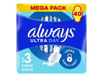 Прокладки гігієнічні Always Ultra Super Extra, з крильцями, розмір 3, 6 крапель, 40шт