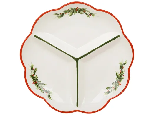 Блюдо фарфоровое Evergreen Christmas для закусок на 3 секции, 24×3,5 см