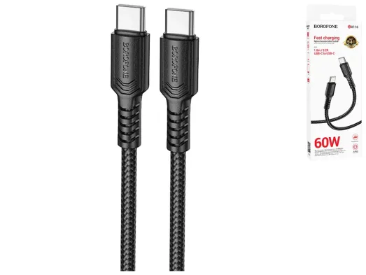 Кабель USB Borofone BX116 Type-C to Type-C 60W, 1м, колір чорний