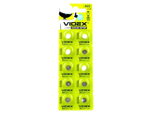 Батарейка алкалін. Videx AG3 1.5V, AG3/LR41 (ціна за 10шт, 1 лист)