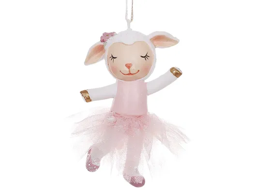 Елочная игрушка подвеска Овечка-балерина из полистоуна, розовая, 5,5×3×9 см