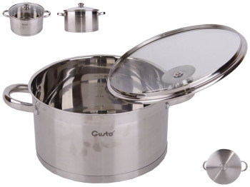 Каструля Gusto зі скл. кришкою, всі типи плит, капсул. дно, нерж. сталь D24см 5,7л GT-1105-24