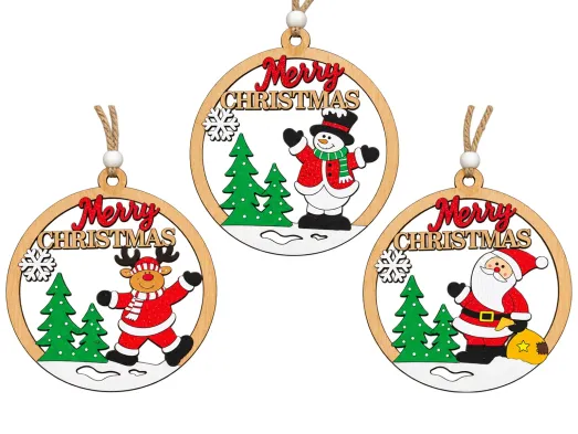 Різдвяна дерев'яна підвіска Merry Christmas, 12×11см, 3 дизайни (ціна за 1шт)