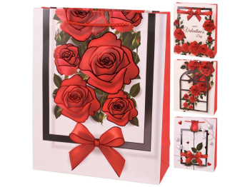 Пакет подарочный Valentine’s Day, бумага, 30×41,5×12см, 4 дизайна (цена за 1шт)