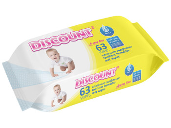 Влажные салфетки детские "Discount" "С экстрактом календулы и витам. Е" без запаха 63шт