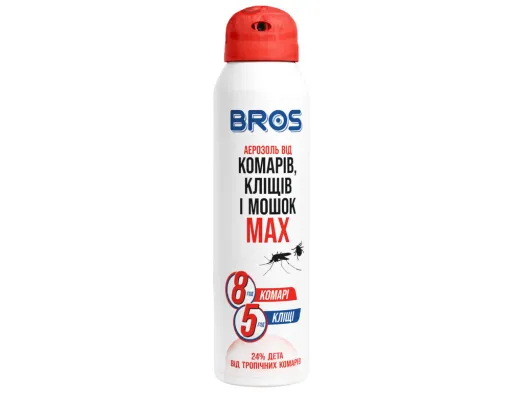 Средство от комаров, клещей и мошек Bros MAX, репеллент, аэрозоль, 90мл