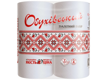 Туалетная бумага Обухівський, СГ 16г/м, 2х слойная, белая, на гильзе (упаковка 4шт)