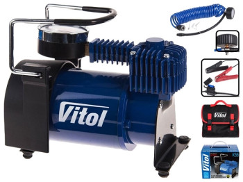 Компресор Vitol K-55 з дефлятором та клемами (150psi, 23Amp, 50л, шланг 5м)