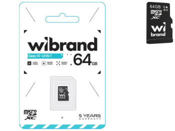 Карта Пам'яті Wibrand мicroSDHC 64gb UHS-1 10 Class Колір Чорний