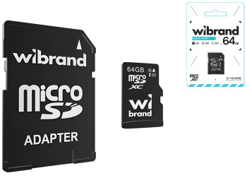 Карта Пам'яті Wibrand мicroSDHC 64gb UHS-1 10 Class & Adapter Колір Чорний