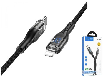 Кабель USB Hoco U115 Transparent PD20W With Display Type-C to Lightning 1.2m, Чорний