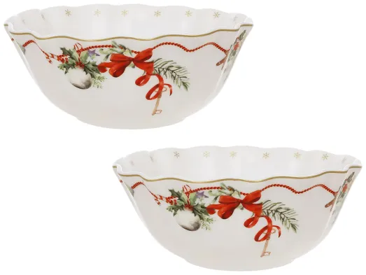 Набор фарфоровых пиал Christmas Ribbon с волнистым краем, 540 мл, 2 шт (цена за набор)