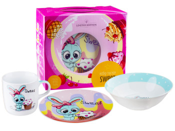 Набір посуду дит. фарфор. Limited Edition "Sweet bunny" 3 предмети (чашка, тарілка, супник) 04331