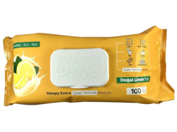 Серветки вологі для прибирання Sleepy extra easy clean, аромат лимон, з клапаном, 100шт