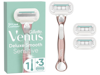 Бритва для гоління Gillette Venus Deluxe Smooth Sensitive, з 3 касетами, 5 лез, колір розе