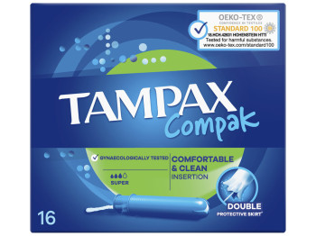 Тампони Tampax Compak Super, з пластиковим аплікатором, 3 краплі, 16шт