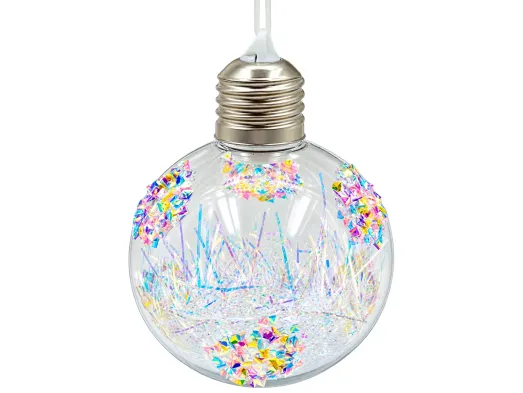 Новорічна ялинкова куля з LED-підсвічуванням та переливчастим декором, прозора, 8×10 см