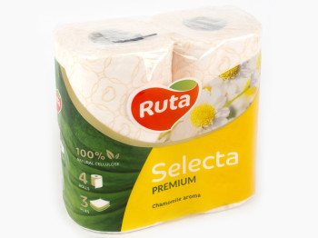 Бумага туалетная "Ruta Selecta" белая с аром.ромашки трехсл. (цена за уп. 4 рулона)