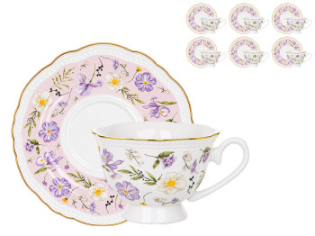 Чайний набір Floral з чашками та блюдцями, порцеляна, 250 мл, 12 предметів (ціна за набір)