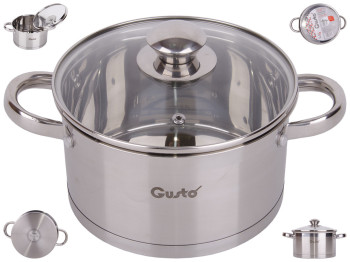 Каструля Gusto зі скл. кришкою, всі типи плит, капсул. дно, нерж. сталь D18см 2,4л GT-1105-18