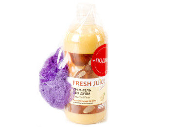 Гель для душа Fresh juice Caramel pear с маслом макадамии 500мл+спонж