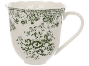 Кружка фарфоровая Vintage Rose, белая с зеленым, 350мл