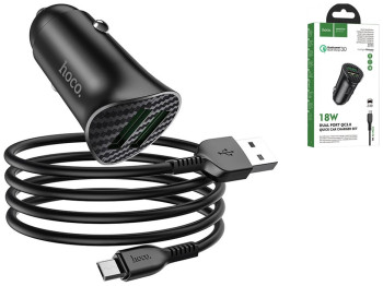 Автомобільний Зарядний Пристрій Hoco Z39 QC3.0 Micro 2USB Колір Чорний
