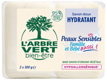Твёрдое мыло L’Arbre Vert Sensitive Skin, для взрослых и детей, 2 шт по 100 г