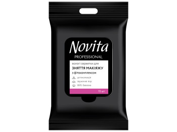 Салфетки влажные для снятия макияжа Novita Professional с фитокомплексом, алоэ вера, 15шт