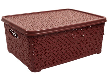 Кошик Basket Мереживо, з кришкою, пластик, 7л, 28×19×12,5см, колір коричневий