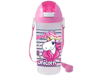 Бутылка для воды Herevin Unicorn, пластик, 600мл, 22×9×9см, цвет розовый