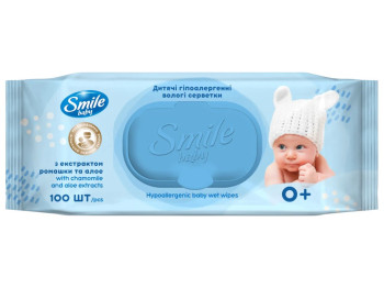 Салфетки влажные для новорожденных Smile Baby, с экстрактом ромашки и алоэ, с клапаном, 100шт