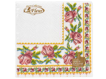 Серветки паперові двошарові La Fleur з квітковим орнаментом, 33×33 см, 16 шт