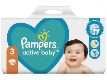 Підгузки одноразові Pampers Active Baby, розмір 3 Midi, 6-10кг, 104шт